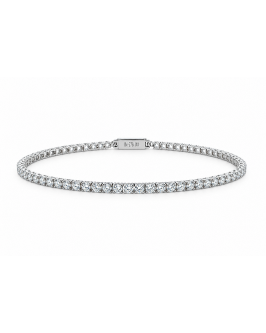 Brazalete Tennis semirrígido Delgado de Oro Blanco 14K