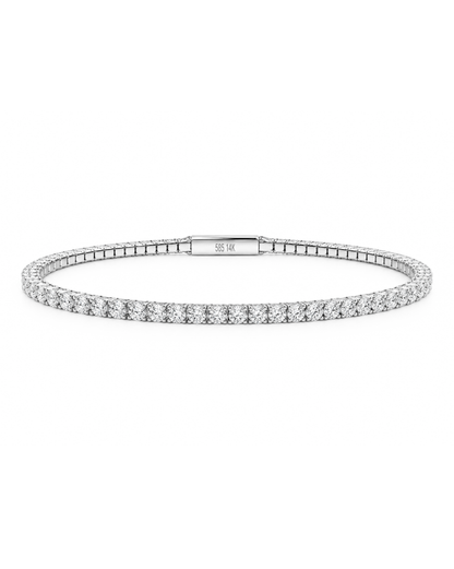 Brazalete tenis de oro blanco 14k con circonias pequeñas cubicas de 2mm y broche reforzado 8.7g L5