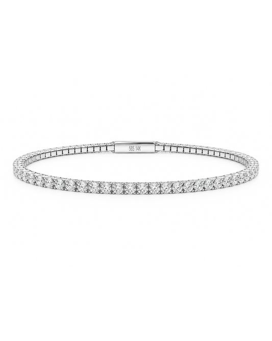 Brazalete Rígido Tipo Tennis de Oro Blanco 14K con Circonias. SKU: OR0465
