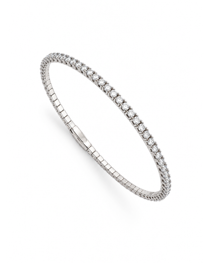 Brazalete tenis de oro blanco 14k con circonias pequeñas cubicas de 2mm y broche reforzado 8.7g L5