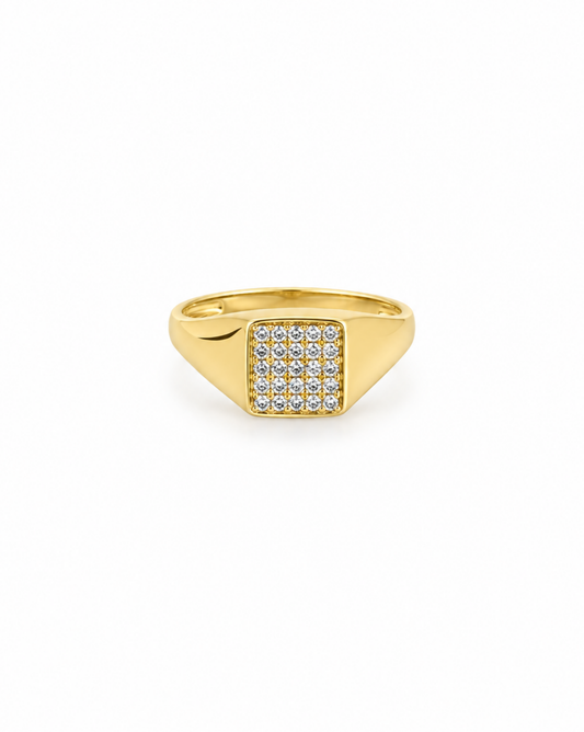 Anillo Sello para Caballero con Circonias Oro 14K