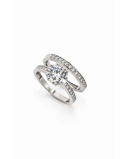 Set de Anillos Solitario y Churumbela con Circonias Oro Blanco 14K