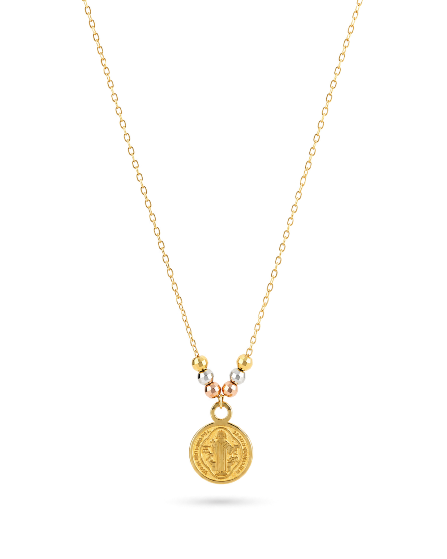 Cadena con medalla San Benito y cuentas 3 oros Oro 14k