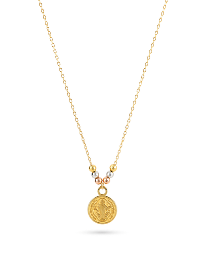 Cadena con medalla San Benito y cuentas 3 oros Oro 14k