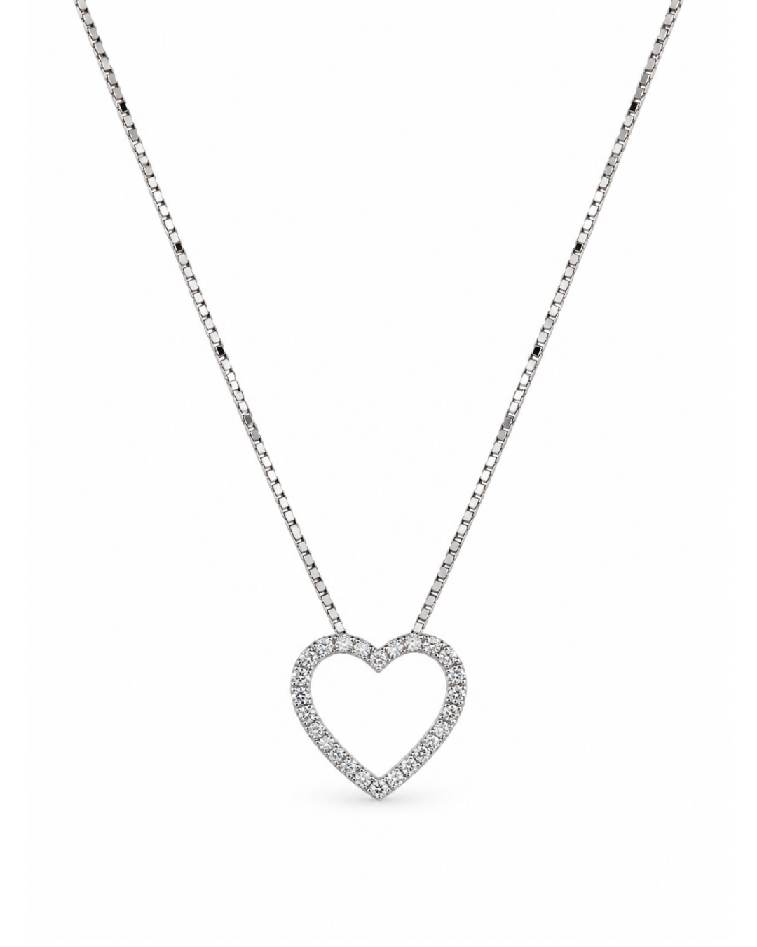 Dije de Oro Blanco 14K con Diseño de Corazón y Diamantes