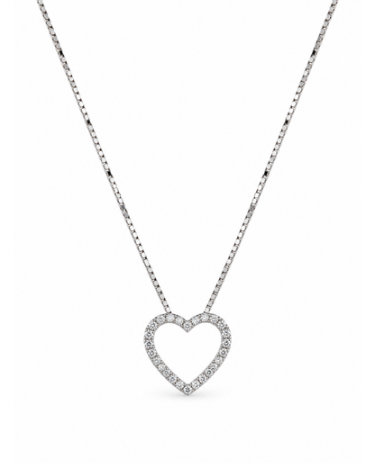 Dije de Oro Blanco 14K con Diseño de Corazón y Diamantes