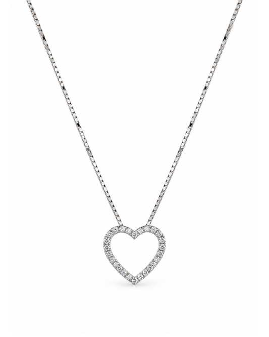 Dije de Oro Blanco 14K con Diseño de Corazón y Diamantes