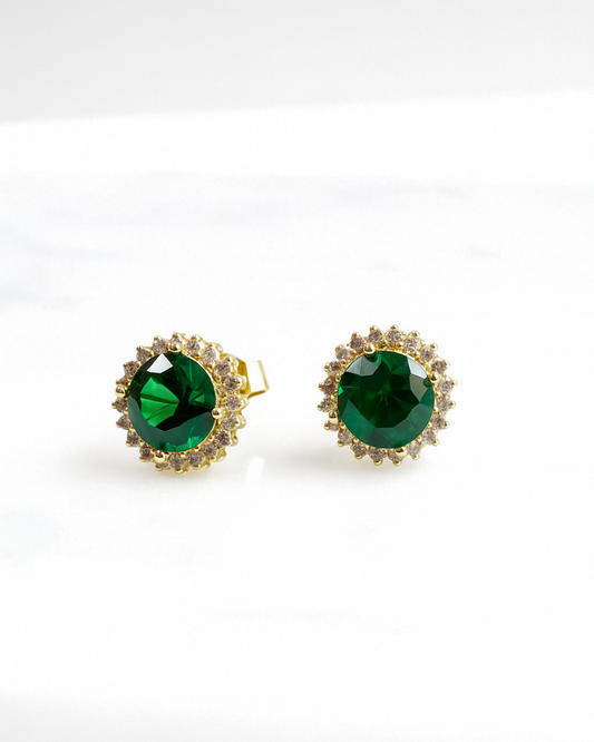 ARETES DE ORO 14K CON CIRCONIA VERDE ESMERALDA SKU: OR0435