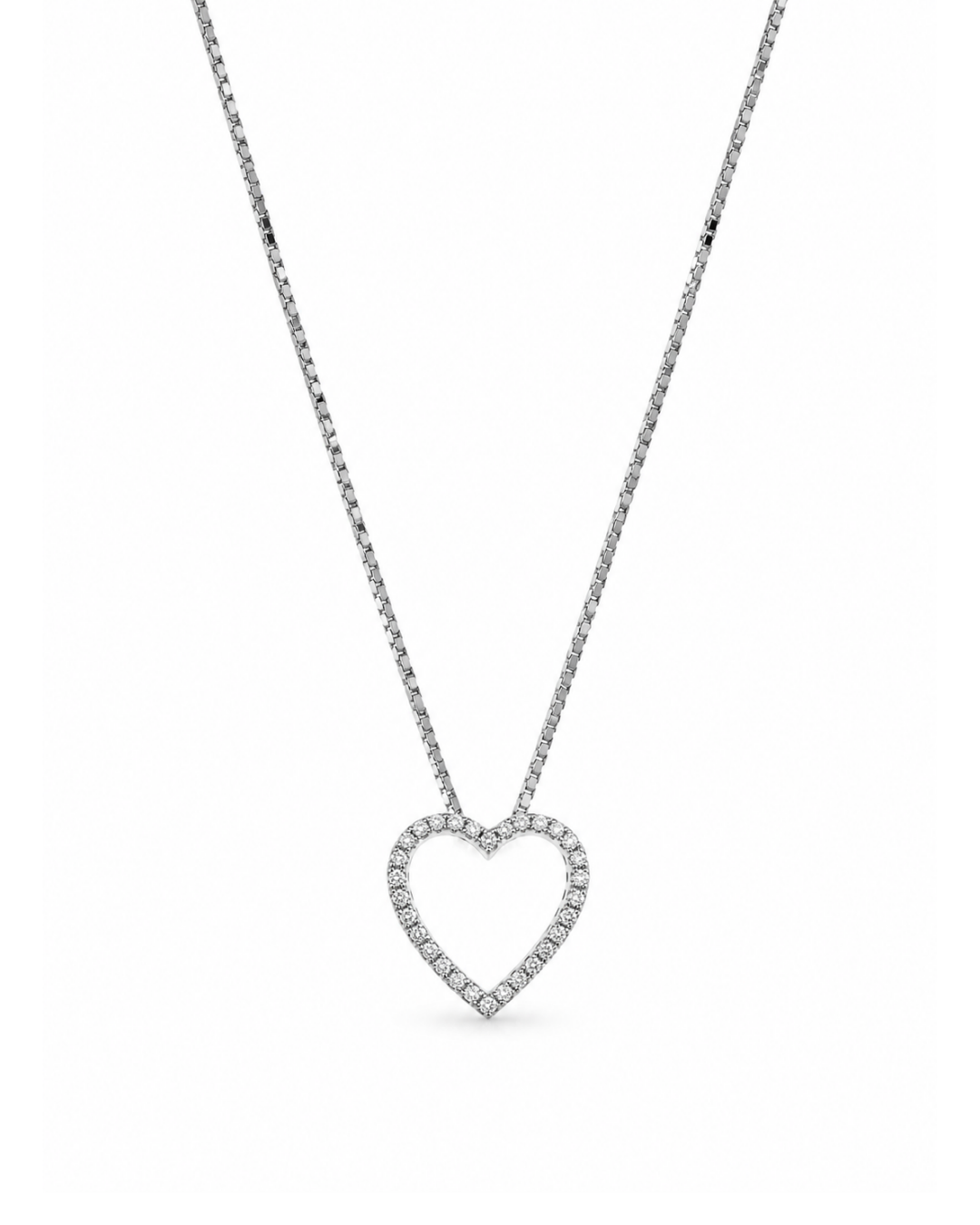 Collar de Oro Blanco 14K con Dije de Corazón y Diamantes
