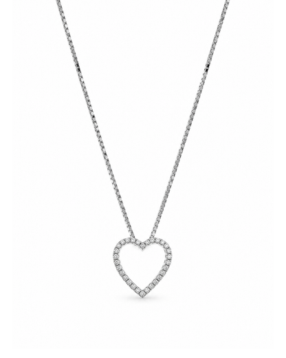 Collar de Oro Blanco 14K con Dije de Corazón y Diamantes