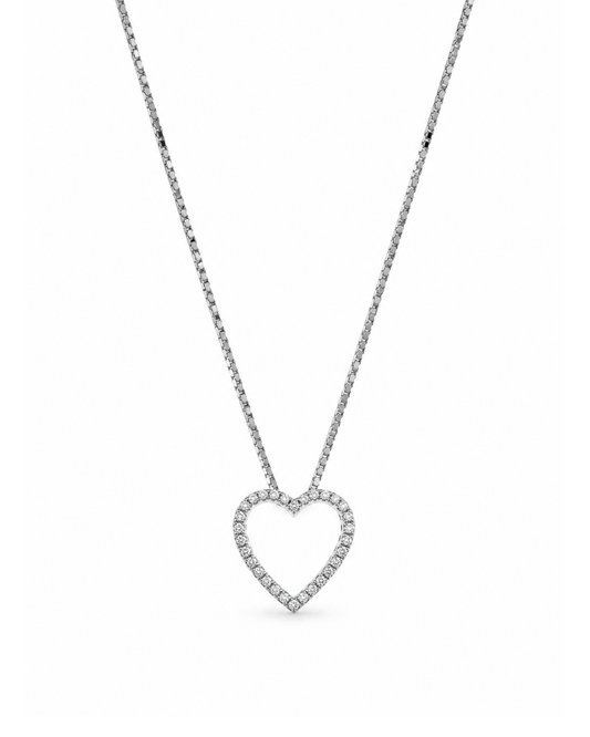 Collar de Oro Blanco 14K con Dije de Corazón y Diamantes