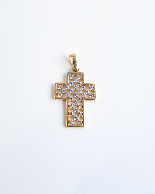 DIJE DE CRUZ DE ORO 14K CON CIRCONIAS