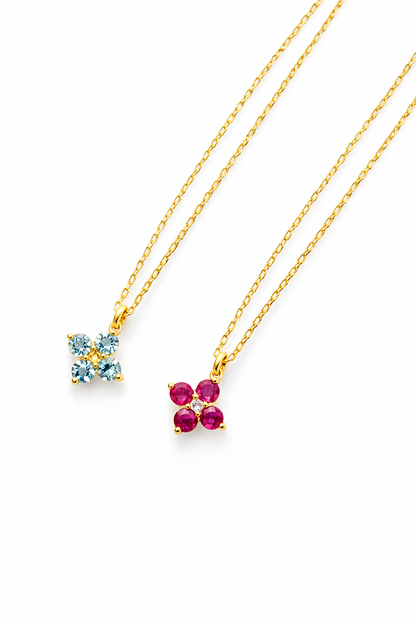 Collar de Oro amarillo 14K con Topacio Azul.  SKU:OR0587