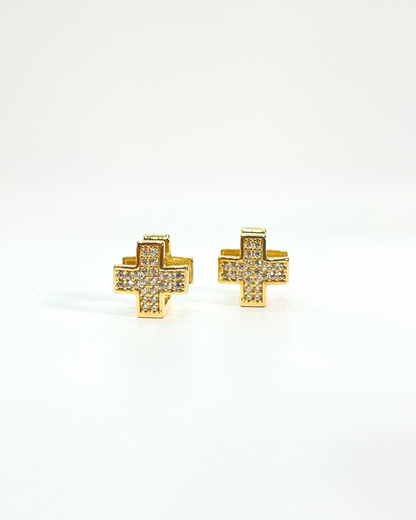 HUGGIES DE CRUZ CON CIRCONIAS DE ORO 14K SKU: OR0281