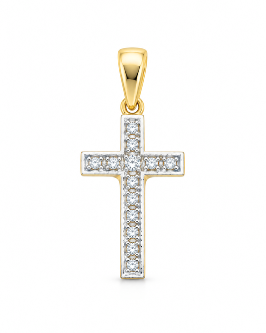 Dije de cruz oro blanco y amarillo 14K  con circonias   SKU:OR0364