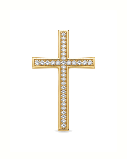 Dije de cruz curvada con circonias de oro 14K SKU:OR0365