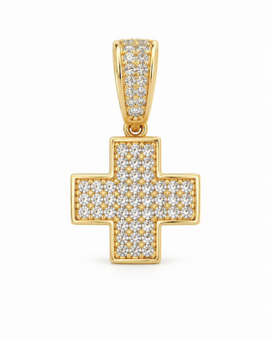 Dije de cruz cuadrada de con circonias de oro 14K SKU: OR0409