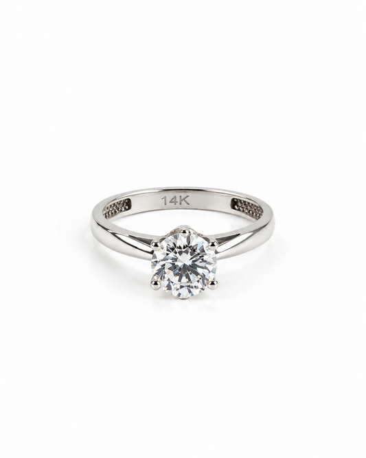 Anillo solitario en oro blanco