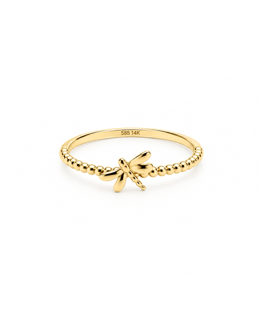 Anillo delgado de libelula de oro amarillo 14k 1g L5