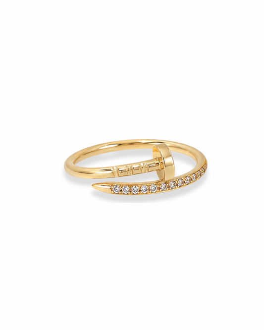 Anillo delgado de tornillo con circonias de oro 14k 2g L5