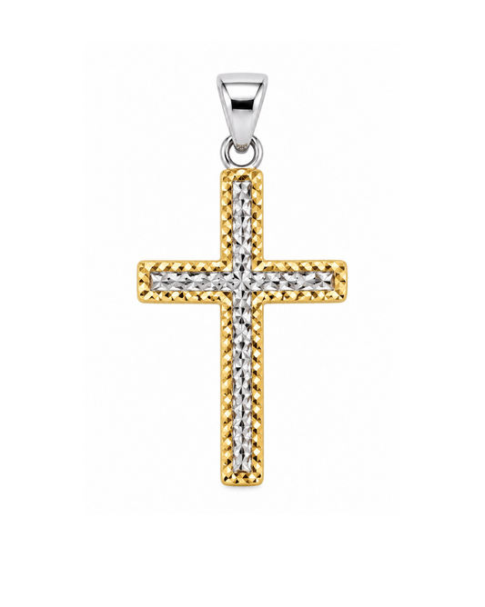 Dije de cruz facetada oro blanco y oro amarillo 14K SKU: OR0475