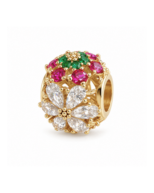Charm esfera de flores con circonias de oro 14K SKU: OR0482