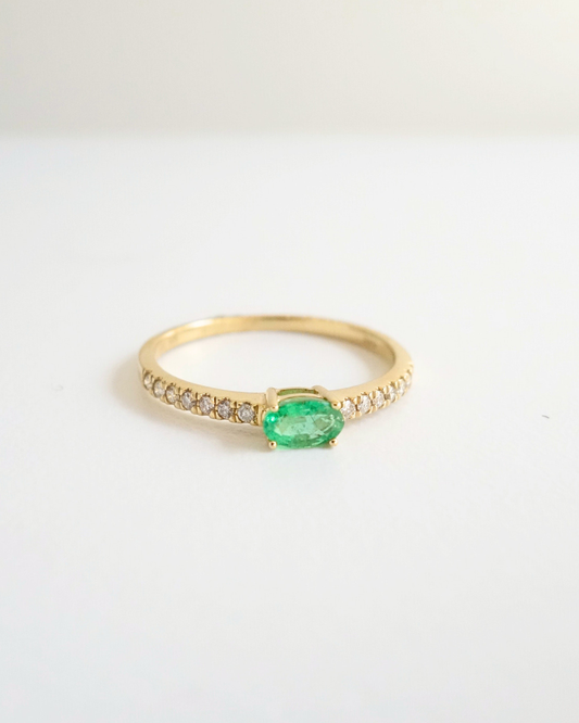 Anillo de Oro 14K con Esmeralda y Diamantes SKU:OR0542