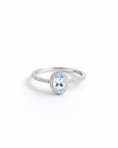 Anillo Oro blanco14K  Aguamarina y Diamantes SKU: OR0551