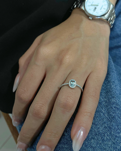 Anillo Oro blanco14K  Aguamarina y Diamantes SKU: OR0551