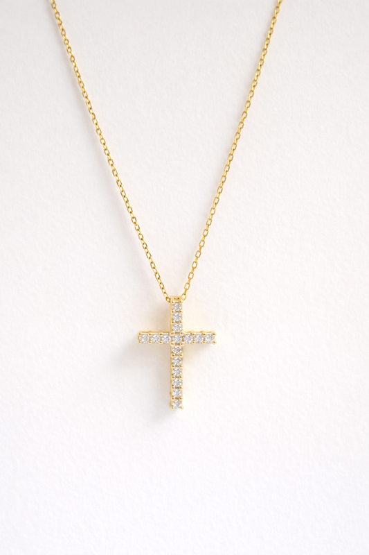 Collar Cruz con Diamantes en Oro 14K SKU:OR0553