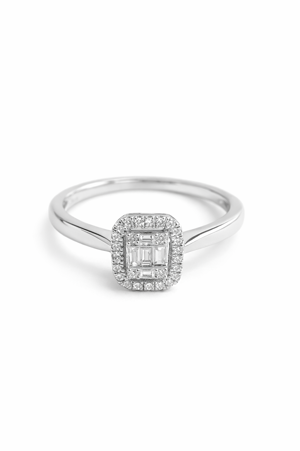 Anillo Cuadrado con Diamantes en Oro Blanco 14K  SKU:OR0573