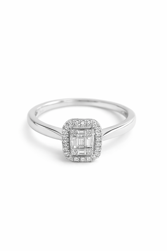 Anillo Cuadrado con Diamantes en Oro Blanco 14K  SKU:OR0573