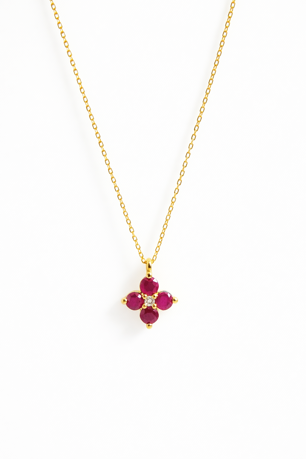 Collar de Oro amarillo 14K con Rubí  SKU: OR0579