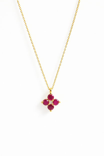 Collar de Oro amarillo 14K con Rubí  SKU: OR0579