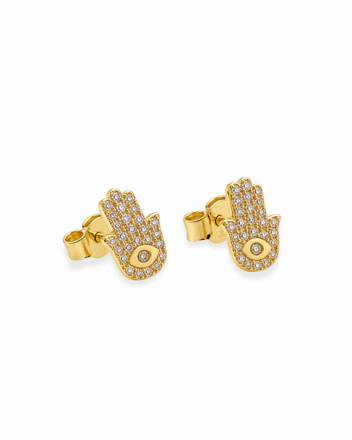 Aretes mano de fátima circonias oro 14k N10378