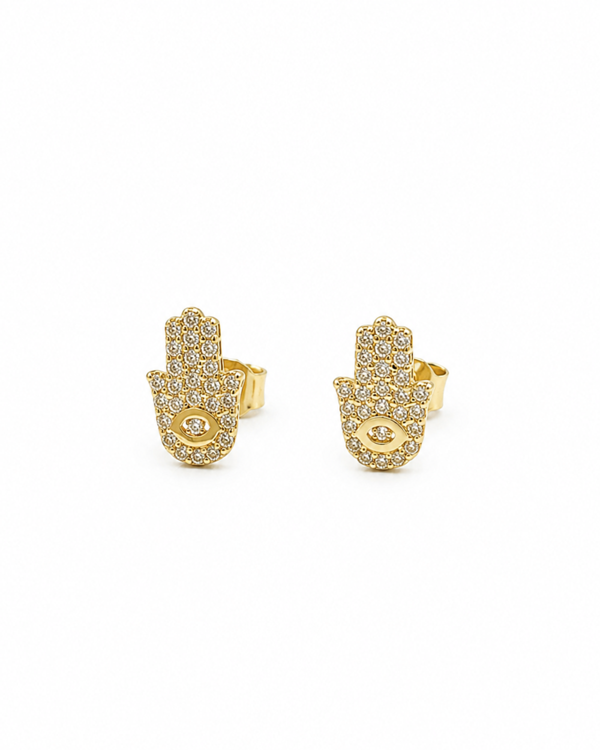 Aretes mano de fátima circonias oro 14k N10378