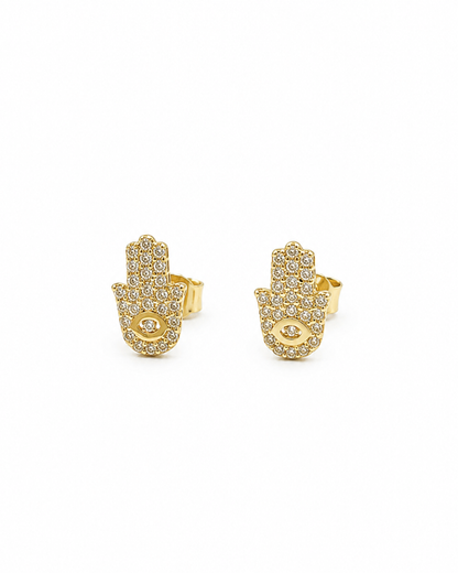 Aretes mano de fátima circonias oro 14k N10378