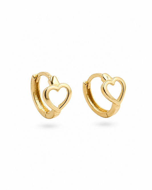 Huggies con marco de corazón liso  oro 14k N10378