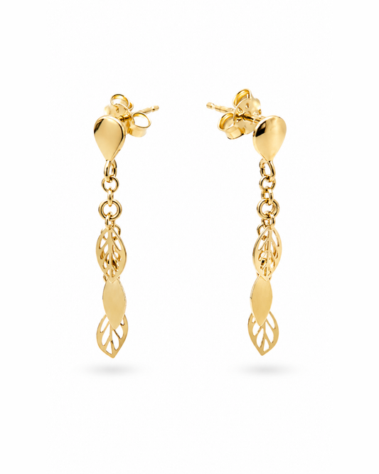 Aretes colgantes hojas (2) oro 14k N10125