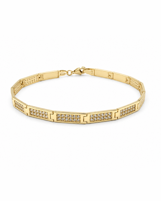 Pulsera semirigida rectangulos con circonia 17.5cm oro 14k N10378