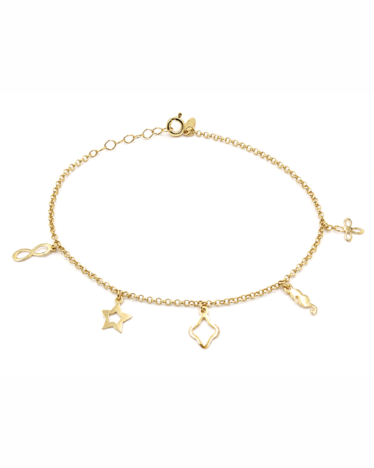 Pulsera elgada charms colgates 18cm oro 14k N10378 (2)
