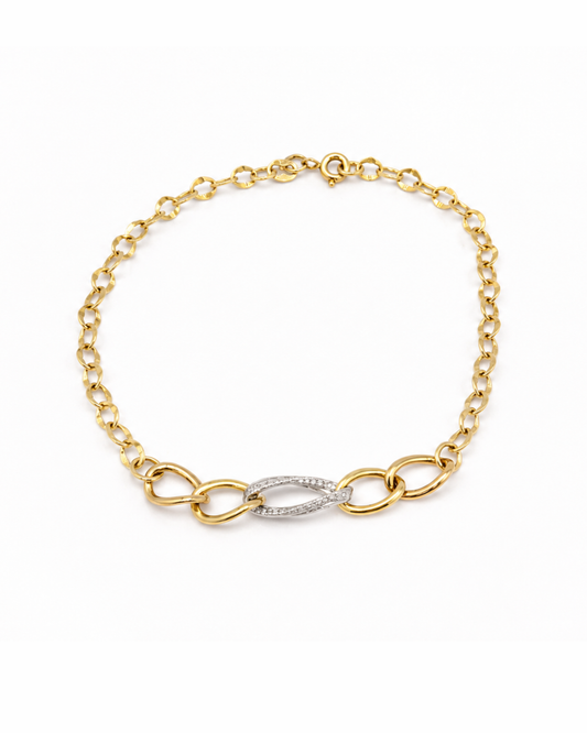 Pulsera semilla de melón ondeada con oro blanco 19cm oro 14k N10378