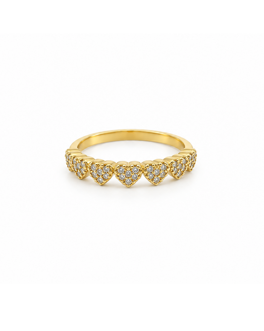Anillo de Corazones con Circonias Oro Amarillo 14K