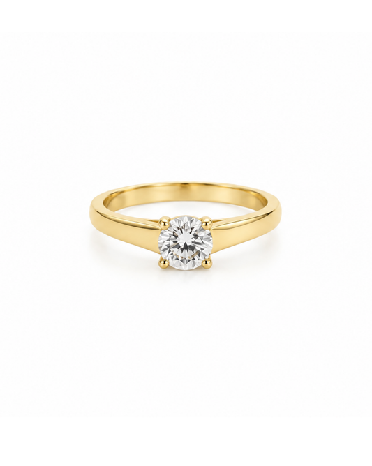 Anillo Solitario de Oro Amarillo 14K con Circonia