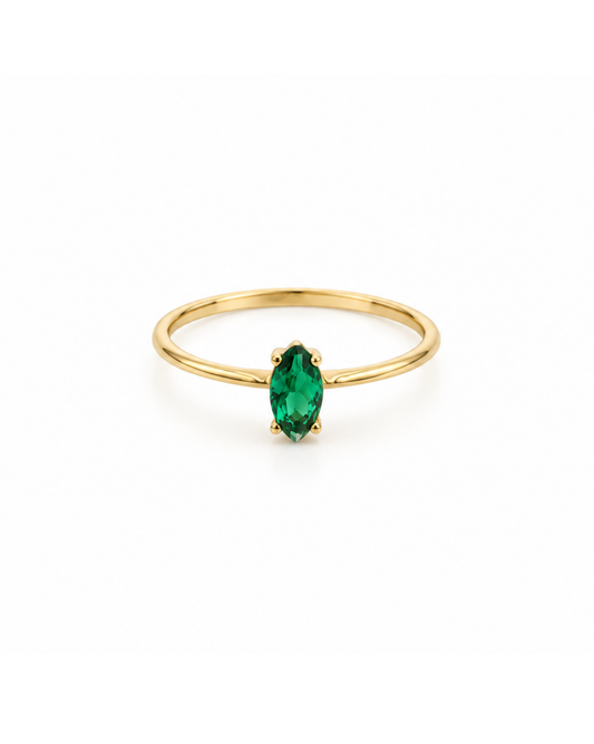 Anillo Solitario con Circonia Verde de Oro Amarillo 14K