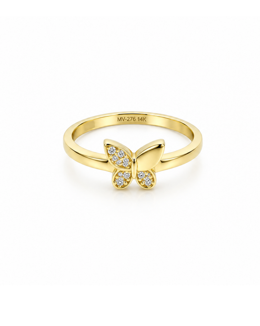 Anillo Mariposa con Circonias de Oro Amarillo 14K
