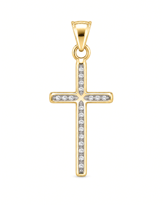 Dije de cruz delgada oro 14K con circonias SKU:ORO145