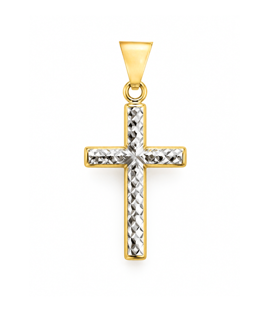 Dije de cruz facetada oro blanco y oro amarillo 14K SKU: ORO149