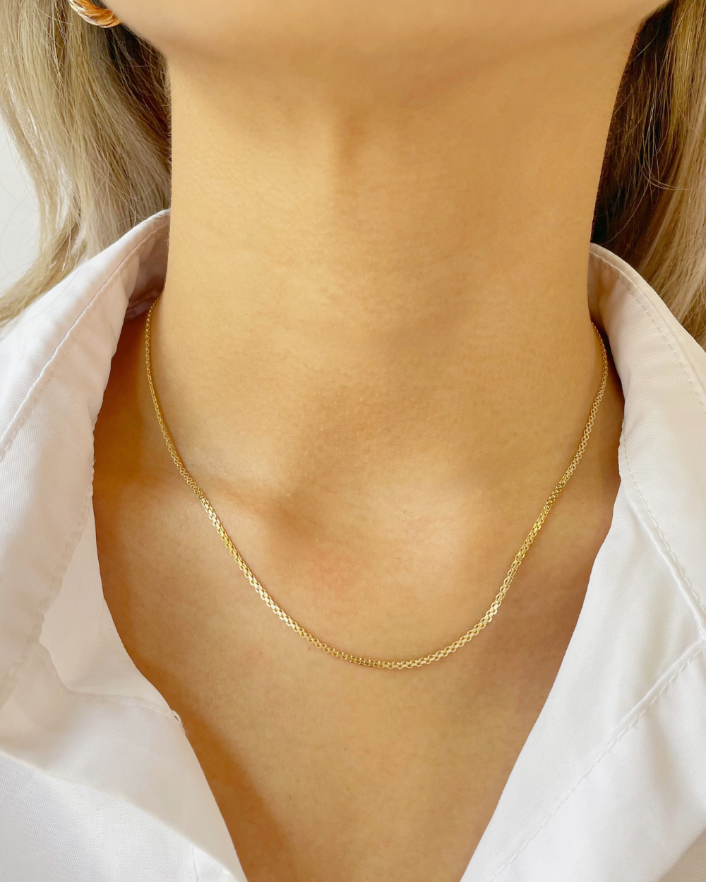 Cadena plana tejido serpiente de oro 14k    SKU: ORO203