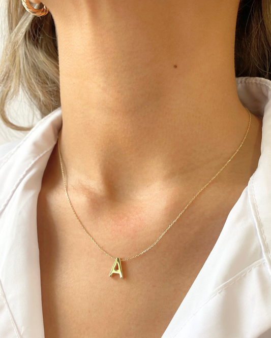 Cadena inicial  "A" lisa de oro 14k    SKU:ORO223